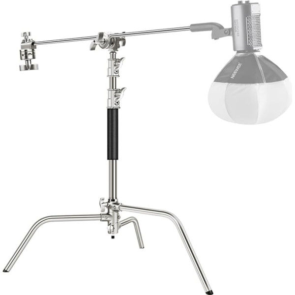 NEEWER Pro ST-Q2 100% Stainless Steel Heavy Duty C Stand, Light Stand with Boom Arm, C Tripod, Maximum Height 172 cm, Photography Light Stand with 128 cm Holding Arm, 2 Handle Heads for Studio Mono