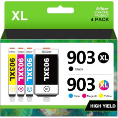 Glliter 903XL kasetnes saderīgas ar HP 903XL Multipack kasetnēm HP Officejet 6950 Officejet Pro 6970 6960 (melns ciānspalvains, dzeltens, dzeltens, 4 gab.)