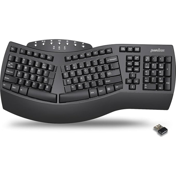 Perixx PERIBOARD-612 Wireless Ergonomic Split Keyboard with Dual Mode 2.4G and Bluetooth Feature, Compatible with Windows 10 and Mac OS X System, Black, QWERTY US Layout