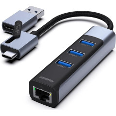 BENFEI Ethernet adapteris ar 3 x USB 3.0, USB Type-C/Type-A uz Gigabit Ethernet LAN tīkla adapteri, saderīgs ar iPhone 15 Pro/Max, MacBook Pro/Air 2023, iPad Pro, iMac, S23, XPS 17 USW