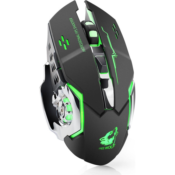 lexonelec Bezvadu pele X 8 uzlādējama 2,4 GHz klusa skaņas izslēgšana 7 krāsu LED elpošanas fona apgaismojums Tarantula Adjust optiskā ergonomiska bezvadu spēļu pele Gamer peles 6 pogas