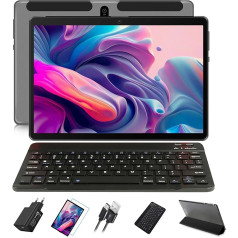 JUSYEA 10 collu Android planšetdators 4GB RAM + 64GB ROM, SD/TF 256GB, vieds IPS displejs, 8000mAh akumulators, 5MP + 8MP, WiFi | Bluetooth, ar korpusu + skārienpaliktni + tastatūru - pelēks