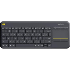 Logitech K400 Wireless Plus TV tastatūra ar skārienpaliktni, 2,4 GHz savienojums, izmantojot USB Unifying uztvērēju, programmējami multivides taustiņi, Windows / Android / ChromeOS, NL QWERTY izkārtojums - melna