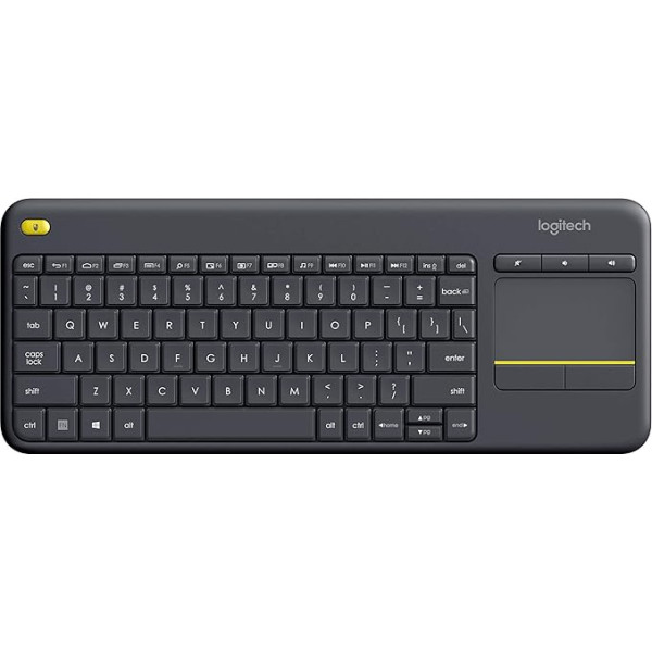 Logitech K400 Wireless Plus TV tastatūra ar skārienpaliktni, 2,4 GHz savienojums, izmantojot USB Unifying uztvērēju, programmējami multivides taustiņi, Windows / Android / ChromeOS, NL QWERTY izkārtojums - melna