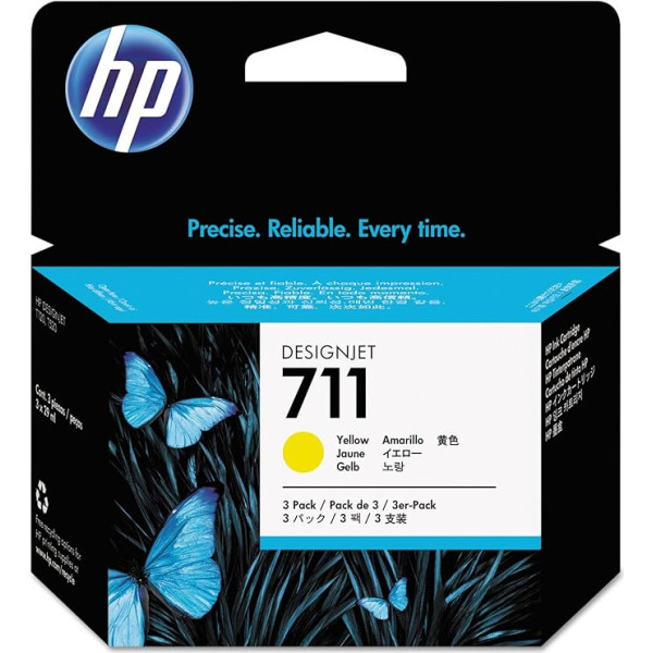 HP 711 3er-Pack Gelb 29 ml Original Druckerpatrone (CZ136A) mit originaler HP Tinte, für DesignJet T120, T125, T130, T520, T525, T530 Großformatdrucker sowie den HP 711 DesignJet Druckkopf