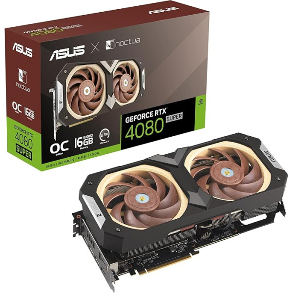 ASUS GeForce RTX 4080 SUPER 16GB GDDR6X Noctua OC Edition žaidimų vaizdo plokštė (Nvidia RTX4080 SUPER DLSS 3, PCIe 4.0, 2x HDMI 2.1, 3x DisplayPort 1.4a, RTX4080S-O16G-NOCTUA)