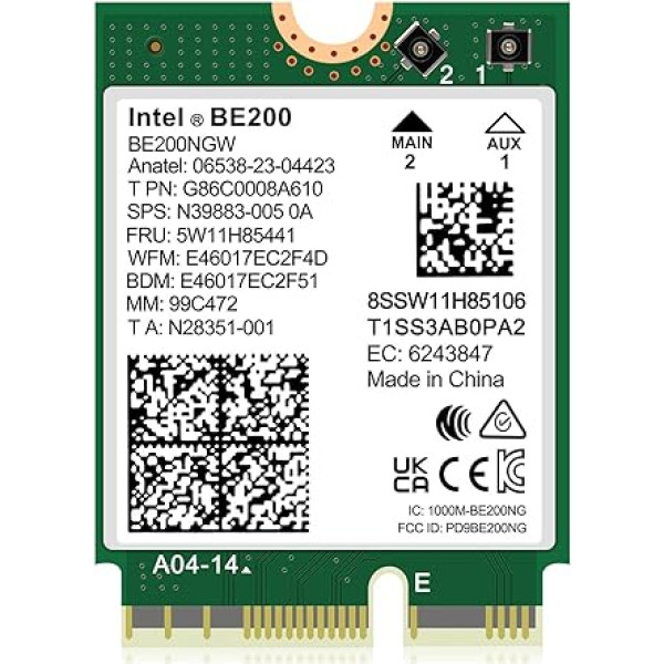 WiFi 7 Bezvadu karte BE200NGW, Bluetooth 5.4, 5800Mbps M.2/NGFF Tīkla savienojums Windows 10/11 (64bit), Linux. (AMD Wird Nicht unterstützt). Ideāli piemērots WiFi7/WiFi6E/WiFi6/WiFi5 maršrutētājam.