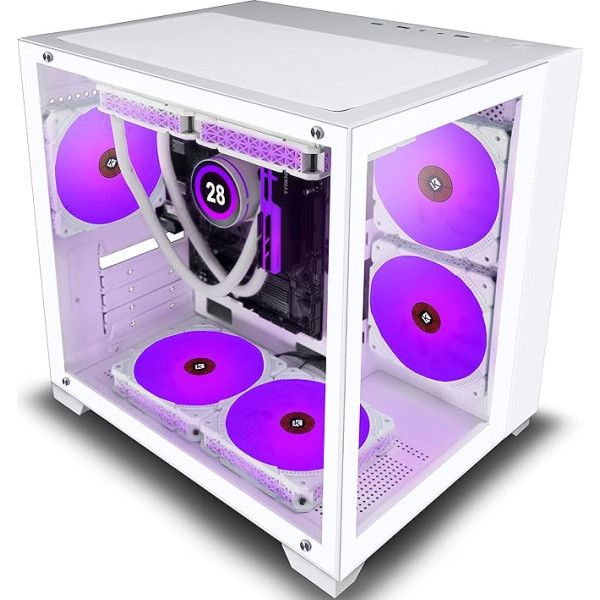 KEDIERS PC Case Mini Mid-Tower datoru spēļu korpuss ar 7 ARGB ventilatoriem, C770, balts