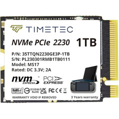 Timetec 1TB M.2 2230 SSD NVMe PCIe Gen 3x4 iekšējais cietvielu disks, kas saderīgs ar Steam Deck, Microsoft Surface Pro 9/Pro 8/Pro 7+/Pro X/Laptop 3/Laptop 4/Laptop go/Book3 (1TB)