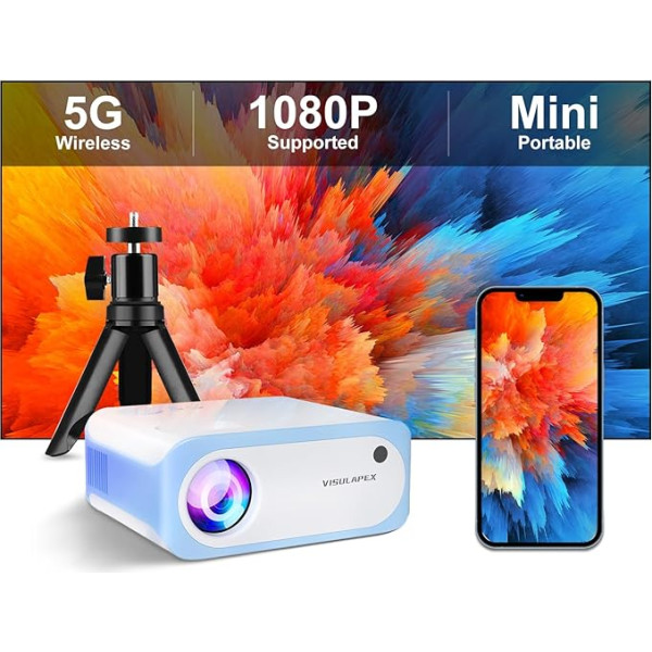 Projektors, VISULAPEX WiFi Mini beamer Full HD 1080P, 9000 Lux Tragbarer Projektors