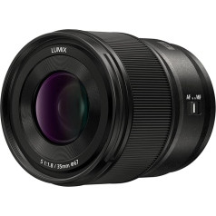 Panasonic LUMIX S sērijas kameras objektīvs, 35 mm F1.8 L-mount maināms objektīvs bezspoguļa pilnkadru digitālajām kamerām, S-S35, melns