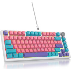 SOLIDEE Wired Mechanical Gaming Keyboard 75%, Hot-swappable Mechanical Keyboard Gasket Structure, RGB Backlight, QWERTY 82 Keys TKL Gaming Keyboard with Rotary Knob (82 Pink)