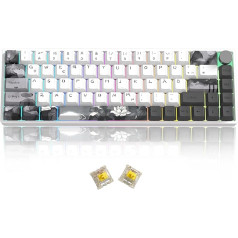 MOLGRIA GK68 68 taustiņu spēļu tastatūra ar RGB fona apgaismojumu un Lotus vācu taustiņu vāciņiem, iespējota karstā nomaiņa, dzelteni mehāniskie Gateron slēdži, trīs režīmu savienojuma tastatūra ar pogu