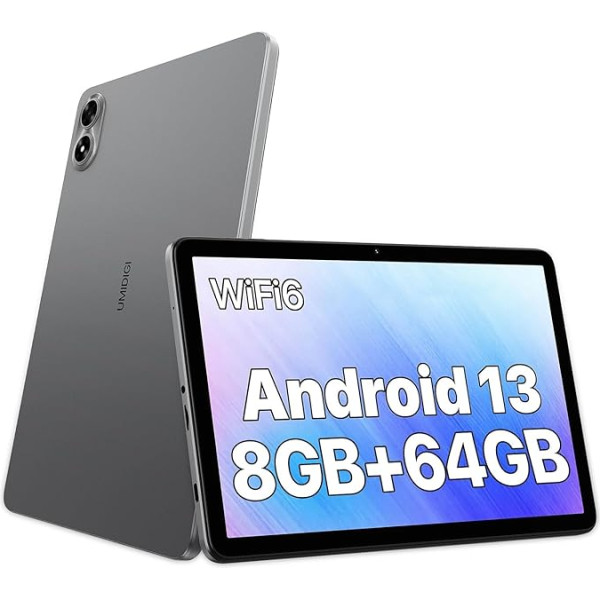 UMIDIGI G1 TAB Android 13 10.1 collu planšetdators, 8GB RAM(4GB+4GB), 64GB ROM(1TB TF), RK3562 Quad Core Gaming Tablet ar 6000 mAh akumulatoru, 8MP+8MP, BT5.0, WiFi 6, Grau