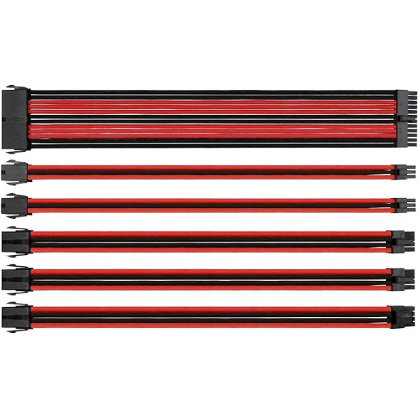 Thermaltake TtMod AC-033-CN1NAN-A1 Verlängerungskabel für ATX/EPS/8-polige PCI-E/6-polige PCI-E mit Kämmen, Rot/Schwarz