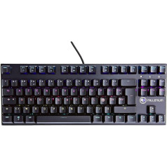 MILLENIUM spēļu tastatūra ar LED apgaismojumu, RGB tastatūra ar 87 taustiņiem (starptautiskais izkārtojums), mehāniskā tastatūra ar sarkanu slēdzi un augstas kvalitātes metāla plāksni, melna