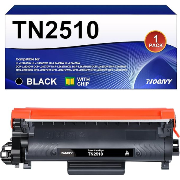 NOGIVY TN2510 TN-2510 Toneris su lustu, tinkamas naudoti Brother TN2510 TN-2510 für Brother HL-L2400DWE DCP-L2627DW DCP-L2660DW DCP-L2620DW DCP-L2620DW MFC-L2835DW MFC-L2827DW MFC-L2860DWE MFC-L2860DW MFC-L2860DW (1 Schwarz)