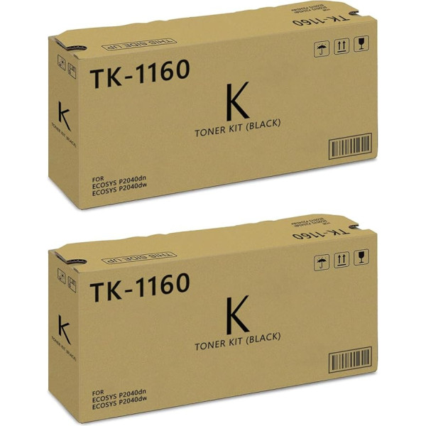 TK1160 Suderinamas su Kyocera TK-1160 TK1160 TK1160 TK 1160, skirtas Kyocera Ecosys P2040DN P2040DW P2040 2040DN 2040DW spausdintuvui (2 juodos spalvos)