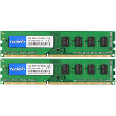 TECMIYO 8GB komplekts (2x4GB) RAM PC3-10600 DDR3 1333MHz CL9 1.5V 240Pin Non-ECC Unbuffered UDIMM 2RX8 Dual Rank Desktop atmiņas modulis