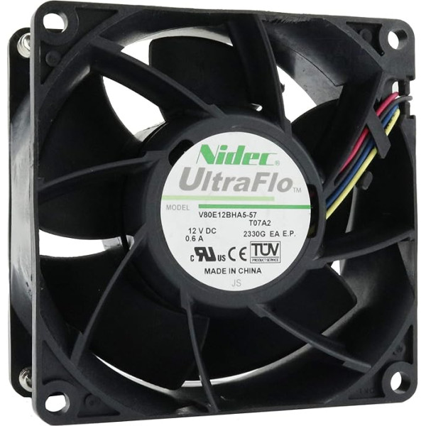 NIDEC Ventilators 80 mm 80 x 80 x 38 mm V80E12BHA5-57 12V 0.6A DC gaisa ventilators 8 cm 4 vadi