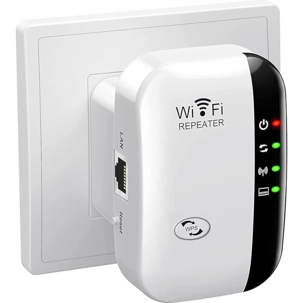 WLAN pastiprinātājs 300 Mbit/s 2,4 GHz WLAN retranslators WiFi retranslators Ethernet ports, WPS, AP režīms, LED var izslēgt, saderīgs ar visām WLAN ierīcēm