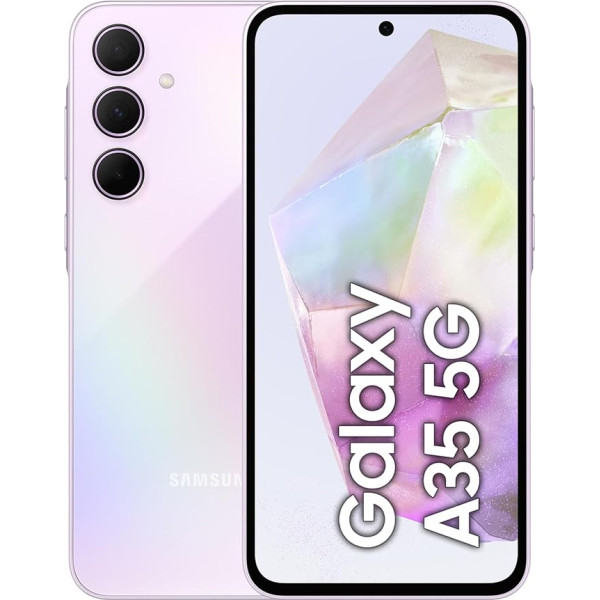 Samsung Galaxy A35 5G viedtālrunis, Android tālrunis bez līguma, 256 GB / 8 GB RAM, akumulatora darbības laiks 2 dienas, 50 MP kamera, brīnišķīgi ceriņi, 2,5 gadu garantija