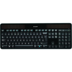 Logitech K750 bezvadu tastatūra, darbojas ar saules enerģiju, 2,4 GHz savienojums, izmantojot USB Unifying uztvērēju, izgaismoti taustiņi, īpaši šaura un ekoloģiska ražošanā, UK QWERTY izkārtojums