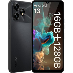 UMIDIGI A15T NFC viedtālrunis (2024),16+128GB,MTK Helio G95 prožektors,64+8+2MP, priekšējā kamera 16MP,Android 13 Simlockfreie Handy,5000mAh,6,7'HD+,4G Dual-SIM/Face ID/GPS/OTG-Schwarz