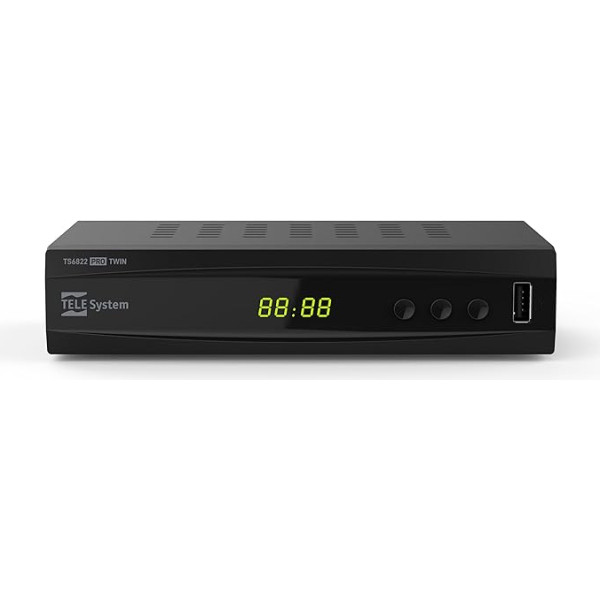 TELE System TS6822 PRO DVB-T2 HEVC ciparu virszemes dekoders un dubulttūners DVR-T2 HD HDR (HDR10/HLG) ar displeju un tālvadības pulti 2 in 1 ar TV vadības pulti