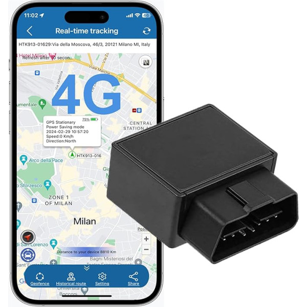 TKMARS 4G OBD GPS Tracker Tracker Auto Plug and Play mit Mehreren Alarmen, Kostenlose App für Autos