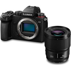 Panasonic LUMIX DC-S5E-K S5 pilna kadra bezspoguļa kamera ar 50 mm F1,8 objektīvu, 4K 60P video ierakstīšana, ar atlokāmu ekrānu un Wi-Fi, L stiprinājums, 5 asu Dual I.S, (melna)