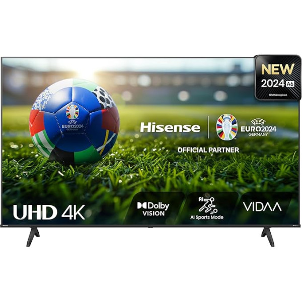 Hisense 55E6NT 139cm (55 Zoll) televizors, 4K UHD Smart TV, Precision Colour, HDR, Dolby Vision, 60Hz, Trīs uztvērēji DVB-C/S/S2/T/T/T2, WiFi, HDMI 2.1, Bluetooth, iebūvēta Alexa, melns, [2024]