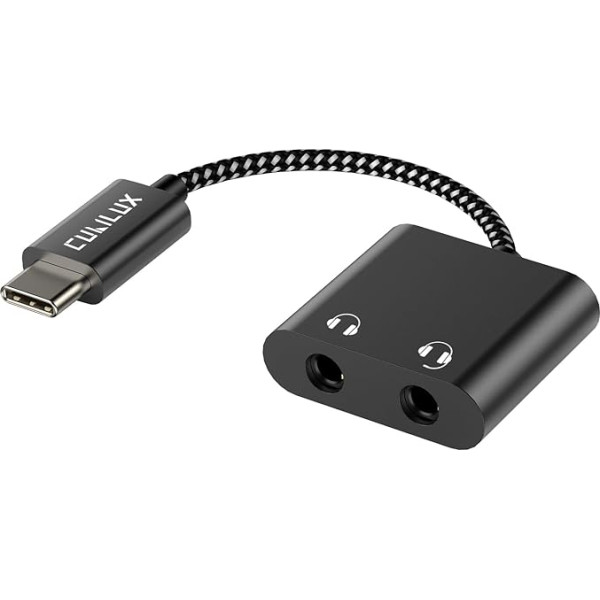 Cubilux USB C austiņu sadalītājs, C tipa sadalītājs ar diviem 3,5 mm jack savienotājiem, piemērots Samsung Galaxy S24/S23/S22/S21, Tab S9/S8/S7, Note 20/10, Z Fold/Flip 4/3/2, Pixel 7/6 Pro 7a 6a 5, Pixel Fold, Pixel Tablet