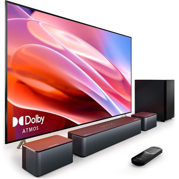 ULTIMEA 5.1 Dolby Atmos skaņu panelis, 3D telpisko skaņu sistēmas skaņu panelis TV ierīcēm, skaņu panelis ar zemfrekvences skaļruni, TV skaļrunis mājas kino ar regulējamiem basiem, Poseidon D60 sērija, modelis 2023