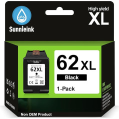 Sunnieink 62 Printera kasetnes Black XL, Tintes kasetnes 62 XL, kas ir saderīgas ar HP 62 Black, kasetnes 62XL Black priekš OfficeJet 200 250 5742 5740 Envy 7640 5540 5540 5640 5544 5646 5548 5545 5547 5541 5542