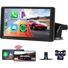 Hodozzy Portable Screen Car Wireless Carplay Android Car, 9 collu IPS skārienjūtīgais ekrāns Carplay Portable Car Radio Bluetooth Mirror Link Video ierakstīšana atpakaļgaitas kamera, FM TF/AUX/Type-C