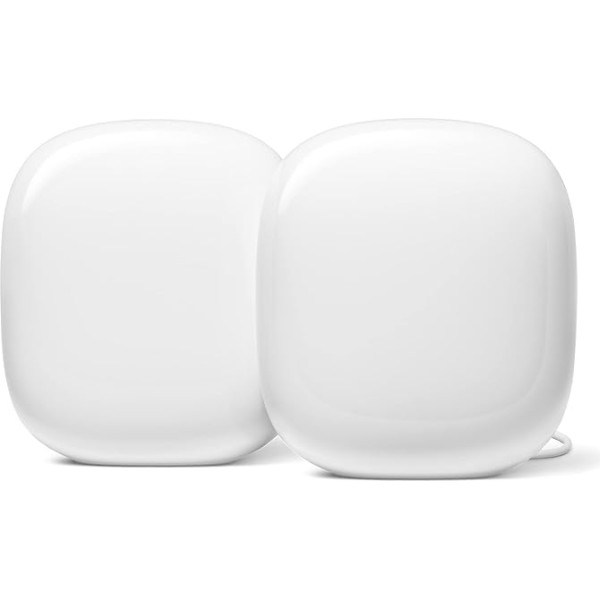 Google WiFi Pro - Wi-Fi 6E Uzticama mājas WiFi sistēma ar efektīvu pārklājumu jūsu mājas Mesh WiFi maršrutētājam Sniegs x2, GA03689-EU, 2 gab. iepakojumā