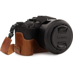 MegaGear MG1682 Ever Ready Genuine Leather Camera Case with Strap Compatible with Leica V-Lux 5, Panasonic Lumix DC-FZ1000 II - Brown