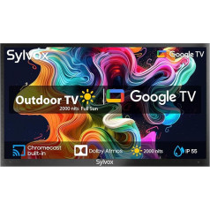 SYLVOX 4K 75 collu āra televizors 2000 nitu, IP55 ūdensizturīgs, HDR10, Smart Google TV, Dolby Atmos, Chromcast, Google Assistant, trīskāršs uztvērējs Pool Pro 2.0