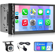 [Bezvadu] Double DIN auto radio ar bezvadu CarPlay Android auto 7 collu auto audio uztvērējs Auto radio ar Bluetooth 5.1, Mirror Link, atpakaļgaitas kamera, FM, SWC, USB/AUX/TF