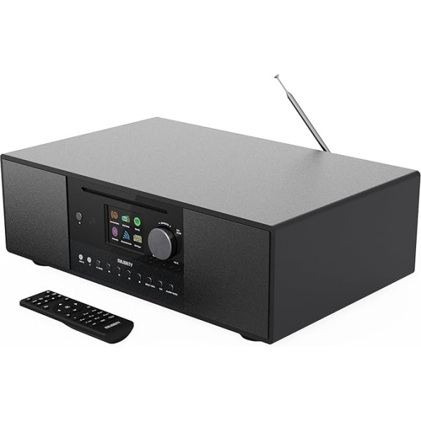 Interneta radio ar CD atskaņotāju un Bluetooth, 120 W 2.1 Stereo DAB+ virtuves radio ar iebūvētu zemfrekvences skaļruni, interneta radio WLAN ar Spotify Connect, podkāstiem, FM, krāsu displejs, MAJORITY Quadriga