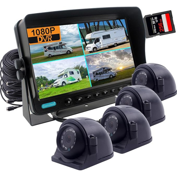 CAMSLEAD 7 collu digitālais monitors 1080P HD aizmugures skata kameras sistēma, HD DVR ierakstīšanas ierīce, 4 kanālu ievade, Quad Split Screen, 4 x 1080P Heavy Waterproof aizmugurējā skata kamera RV motorhomei