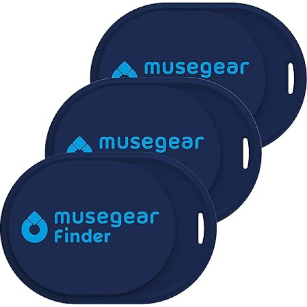 musegear Atslēgu meklētājs Mini ar Bluetooth lietotni, skaļš atslēgu meklētājs mobilajam tālrunim, tumši zils, 3 gabali, iOS un Android, atslēgu meklēšana