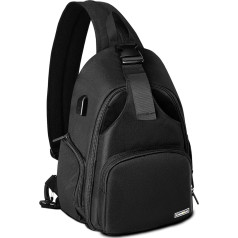 Cwatcun Camera Bag Sling Camera Bag plecu mugursoma ar statīva stiprinājumu Canon Nikon Sony Pentax DSLR SLR bezspoguļa kamerām Black, 2.0 black