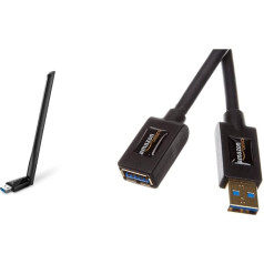 TP-Link Archer T3U Plus AC1300 augstas izšķirtspējas USB WLAN adapteris ar augstas izšķirtspējas antenām un Amazon Basics USB 3.0 pagarināšanas kabelis (no A-veida vīriešu līdz A-veida sieviešu) 3 m (atpakaļejoša saderība ar USB 2.0 un 1.1