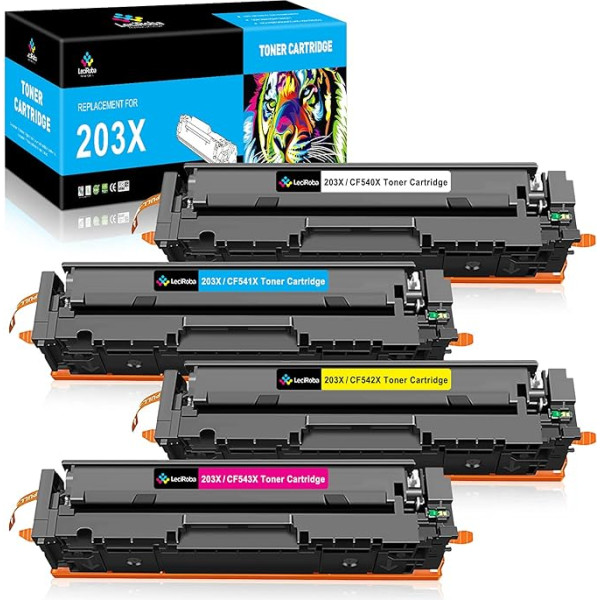 LeciRoba 203X CF540X, skirtas HP 203X CF540X 203A CF540A, skirtas HP Color Laserjet Pro M254dw M254dn M254nw M254nw, HP Color Laserjet Pro MFP M281fdw MFP M280nw MFP M281cdw MFP M281fdn (4 vnt.)