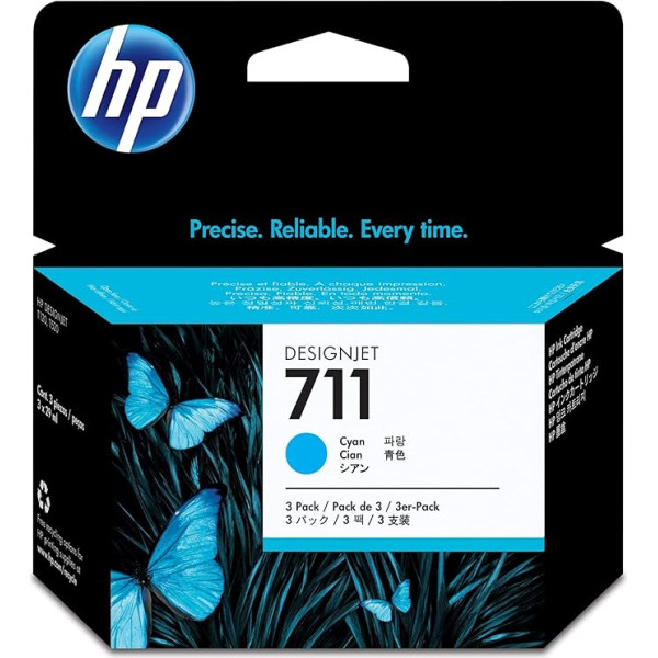 HP 711 3er-Pack Cyan 29 ml Original Druckerpatrone (CZ134A) mit originaler HP Tinte, für DesignJet T120, T125, T130, T520, T525, T530 Großformatdrucker sowie den HP 711 DesignJet Druckkopf