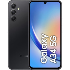 Samsung Galaxy A34 5G, Android viedtālrunis, 6,6 collu dinamiskais AMOLED displejs, 5000 mAh akumulators, 256 GB/8 GB RAM Mobilais tālrunis, lielisks grafīta krāsā