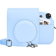 MUZIRI KINOKOO Camera Case Bag for Fuji/Polaroid Instax Mini 12 Instant Camera - PU Leather Protective Case with Adjustable Shoulder Strap, blue, Polaroid Mini 12 Camera Case