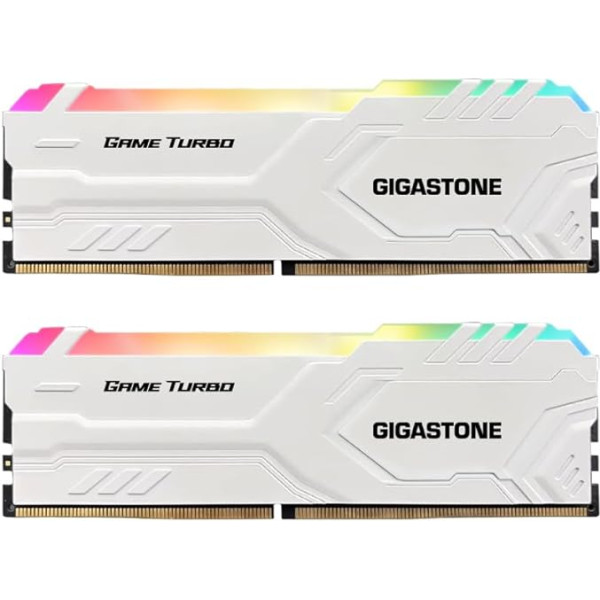 [RGB DDR4 RAM] GIGASTONE RGB Game Turbo (White) Desktop RAM 16GB (2x8GB) DDR4 RAM 16GB DDR4-3200 MHz PC4-25600 CL16 1.35V 288 Pin/Pin Unbuffered Non-ECC Computer Memory RAM (Tikai PC Desktop)